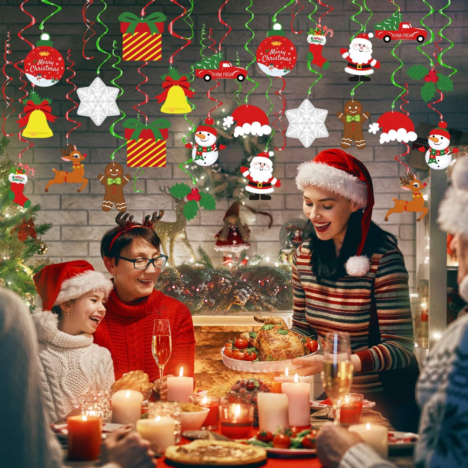 Tifeson Decoraciones de remolinos colgantes de Navidad, 36 serpentinas colgantes de techo de Navidad, remolinos de copo de nieve para el hogar,