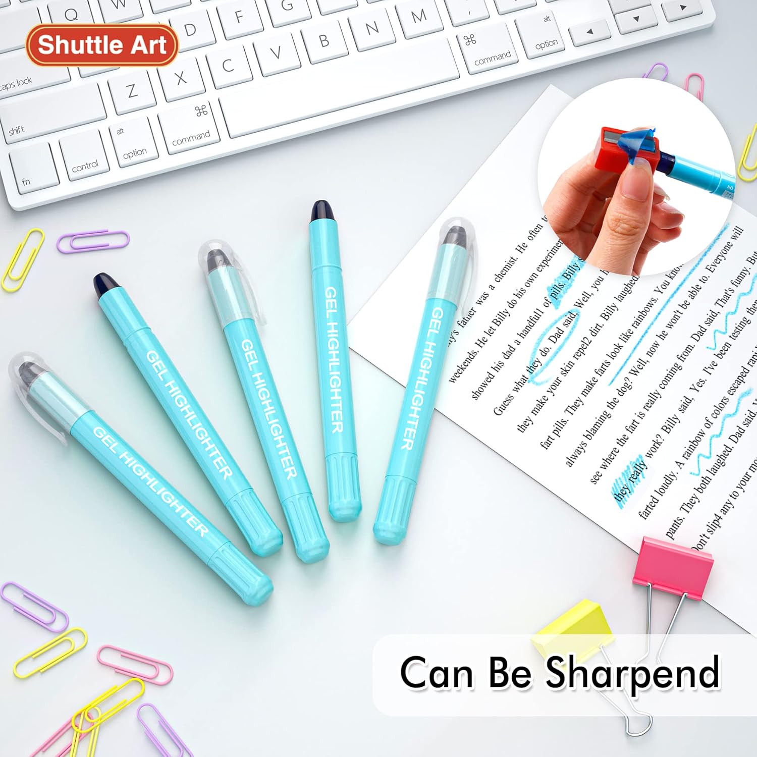 Shuttle Art Paquete de 5 resaltadores de gel azules, resaltadores de la Biblia, no se traspasan, suministros de diario bíblico, ideal para diario,