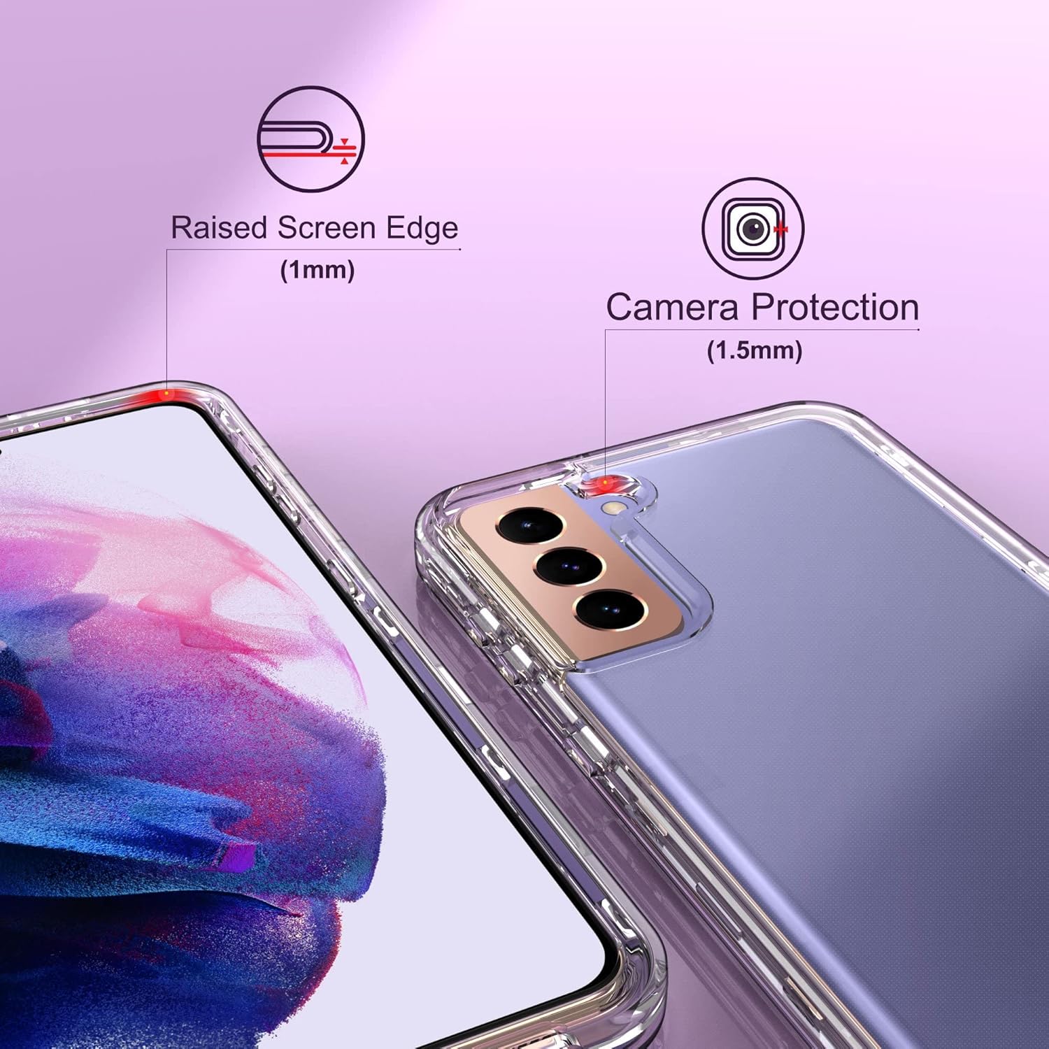 KIOMY Funda transparente a prueba de golpes para Galaxy S21+ 5G y 2 protectores de vidrio templado, carcasa rígida híbrida 3 en 1 y parachoques de