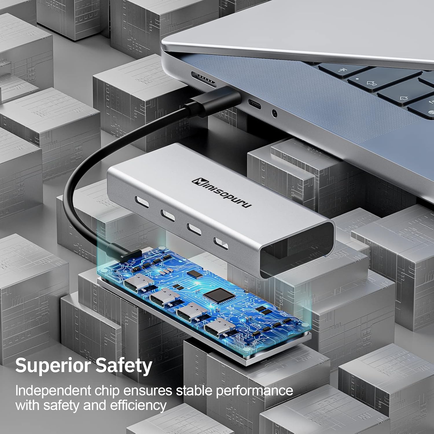 Minisopuru Divisor USB C  Hub USB C de 4 puertos para portátil, solo transferencia de datos (no compatible con alimentación y video) USB C a USB C