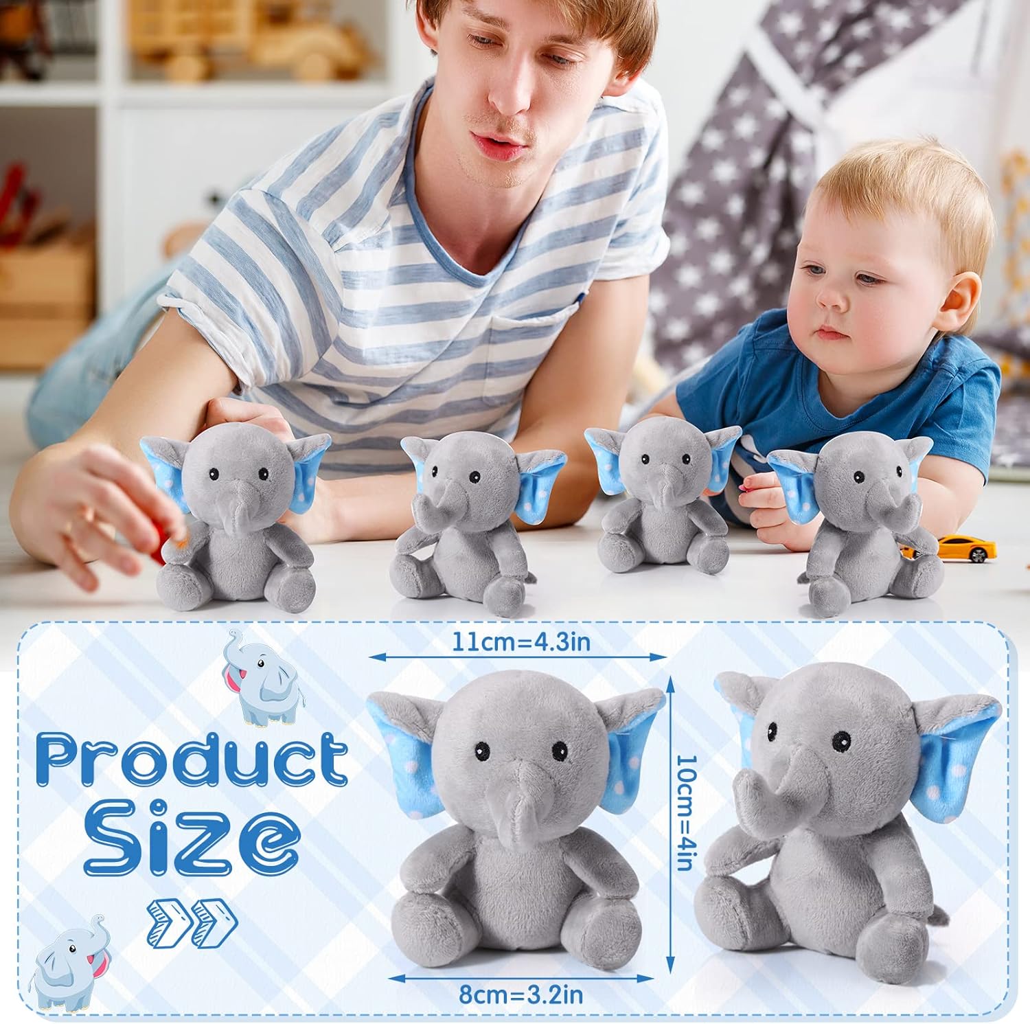12 piezas de mini elefante de peluche de 4 pulgadas, pequeños y lindos juguetes de elefante de bosque suave para niños y niñas, decoración de baby