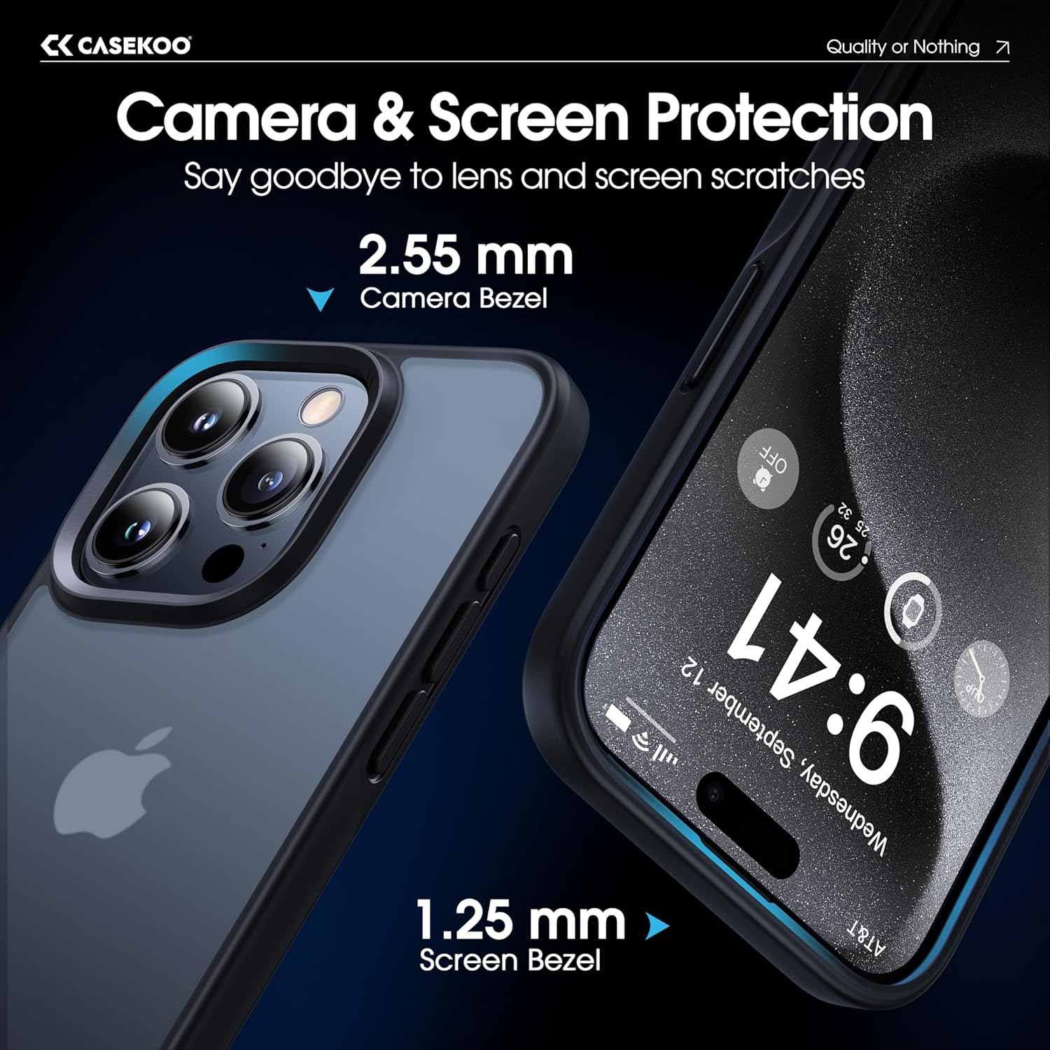 CASEKOO Funda mate para iPhone 15 Pro Max a prueba de golpes, nunca amarilla protección contra caídas de grado militar de 10 pies Funda translúcida