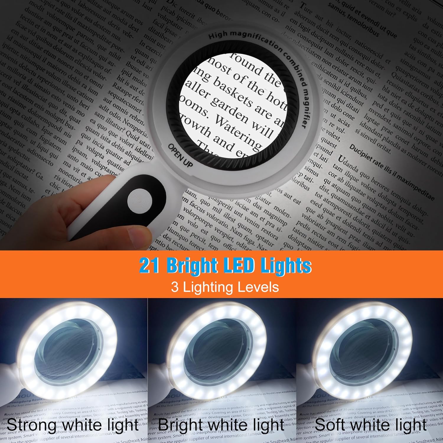 Lupa con luz, lupa iluminada 30X 10X con 21 luces LED, lupa de lectura para personas mayores grande, inspección, monedas, sellos, mapa, inspección,