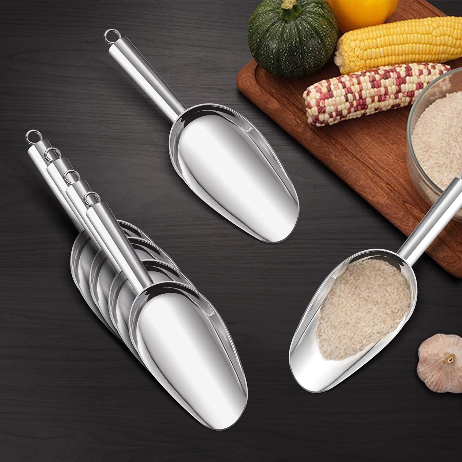 HaWare – Cuchara de hielo de 6 onzas, acero inoxidable, 2 piezas, multiusos, para cubitos de hielo, harina de café, grano, perfecto para cocina,