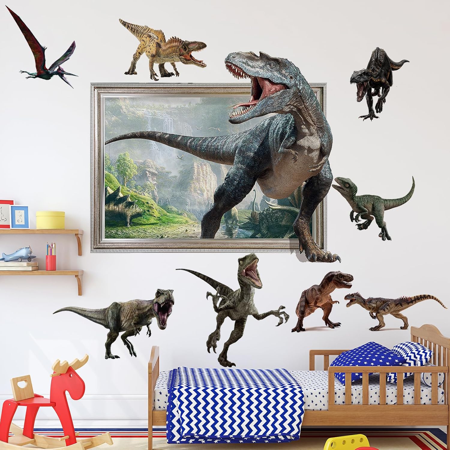 10 calcomanías de pared de dinosaurio 3D extraíbles, calcomanías de dinosaurio grandes 3D, calcomanías de pared de dinosaurios 3D para sala de estar