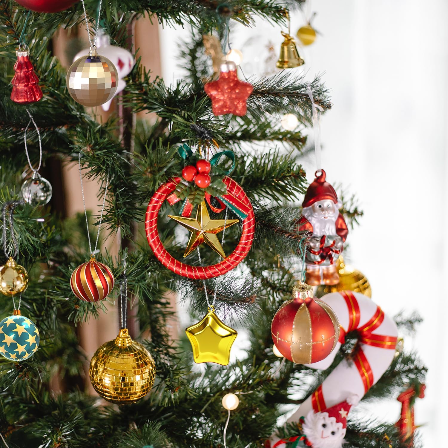 200 cuerdas para colgar adornos navideños, cuerdas a presión para adornos de árbol de Navidad, ganchos para colgar en el árbol de Navidad,