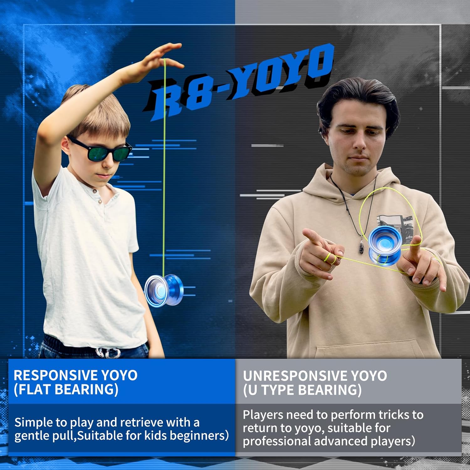 WATIEOBOO R8 Responsive Yoyo Professional, Yoyo de metal para niños y adultos principiantes, rodamiento Yoyo de repuesto que no responde para