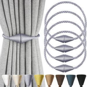 Paquete de 4 alzapaños magnéticos para cortinas, modernos, hechos a mano, cortinas decorativas, para decoración de ventanas, color gris Paquete de 4 alzapaños magnéticos para cortinas, modernos, hechos a mano, cortinas decorativas, para decoración de ventanas, color gris