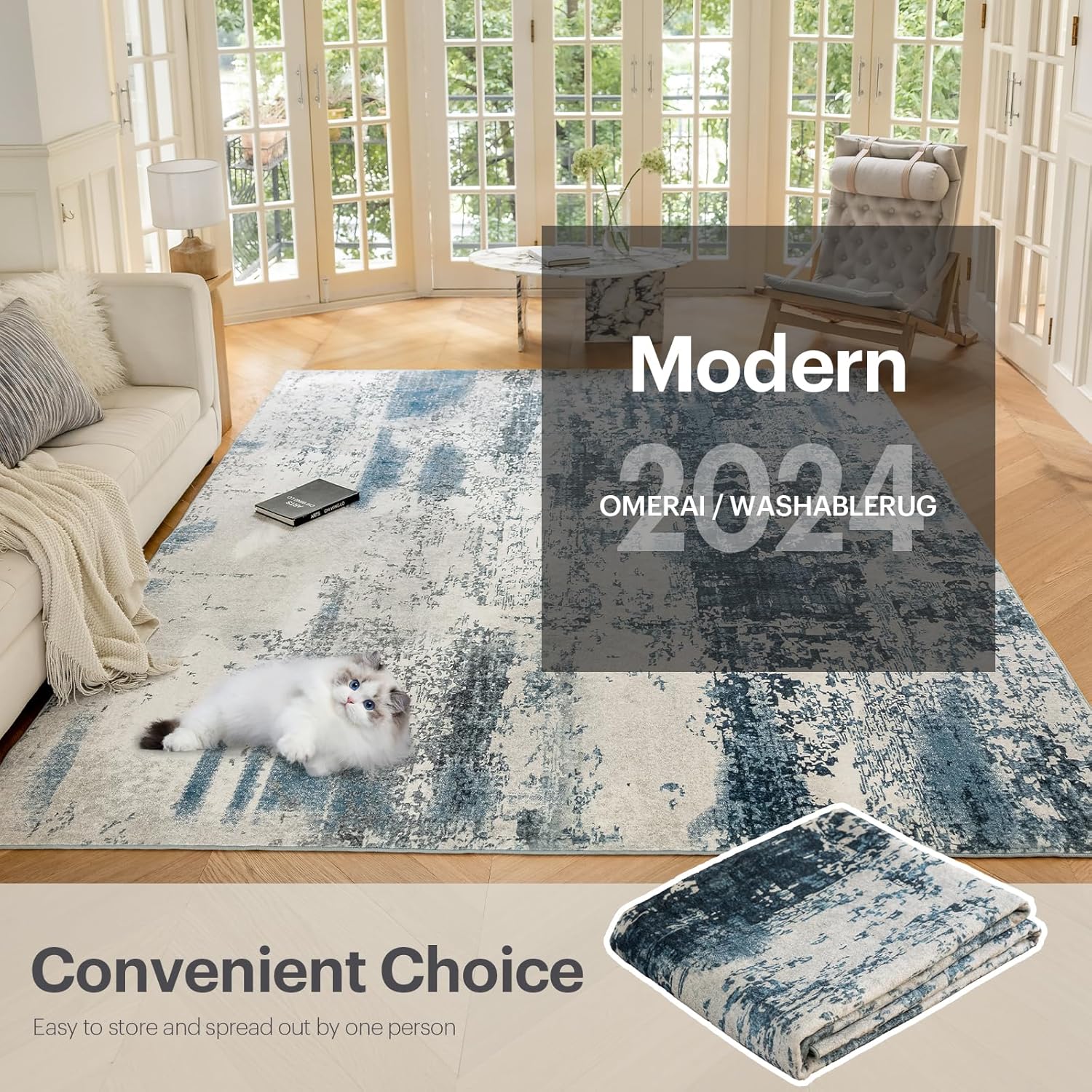 OMERAI Alfombra de área de 5 x 7 pies para dormitorio, alfombra lavable para sala de estar, cocina, comedor, antideslizante, decoración del hogar,