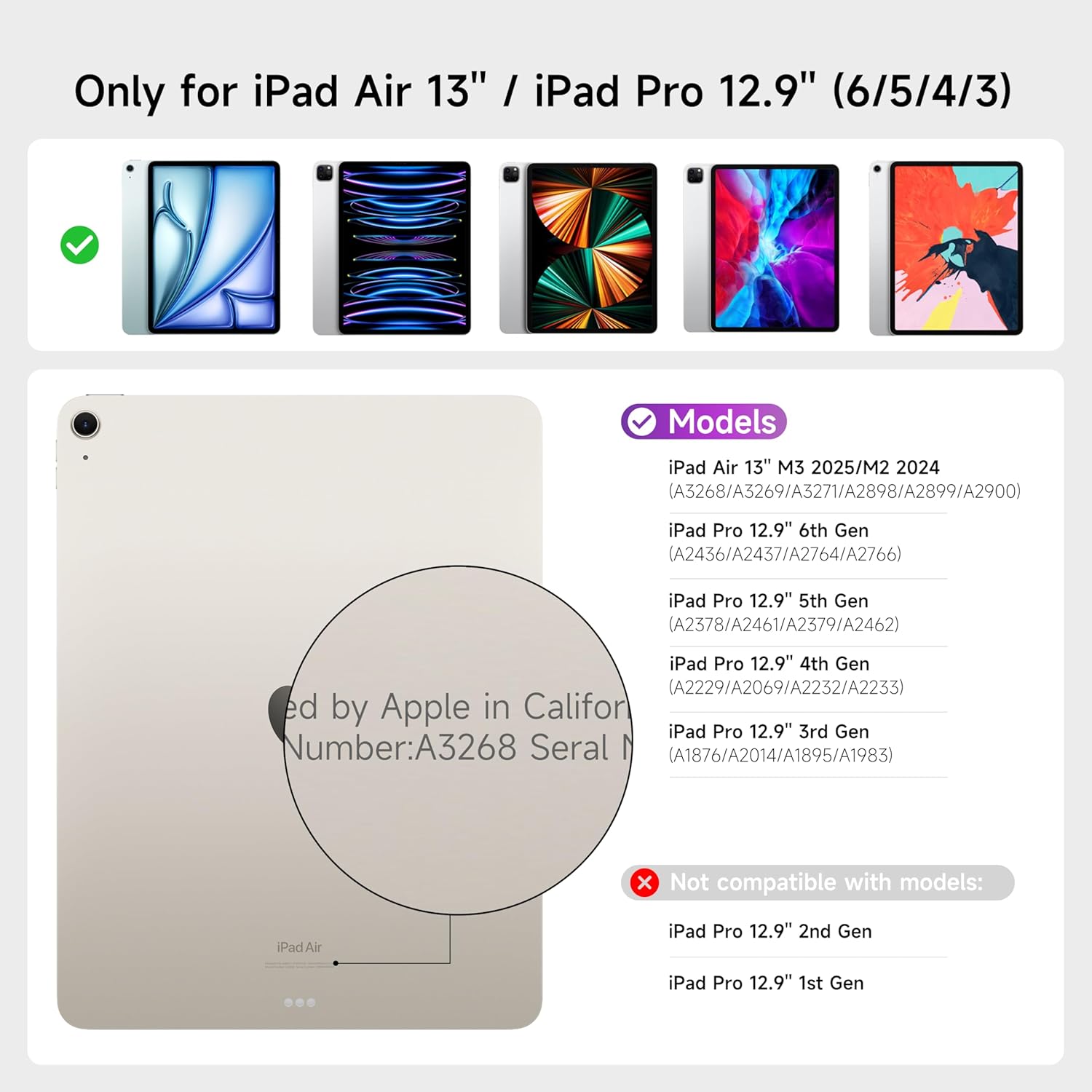 HOU Funda de teclado para iPad Air de 13 pulgadas M3 M2Pro de 12.9 pulgadas 6543 (2018-2022), soporte magnético, trackpad multitáctil,