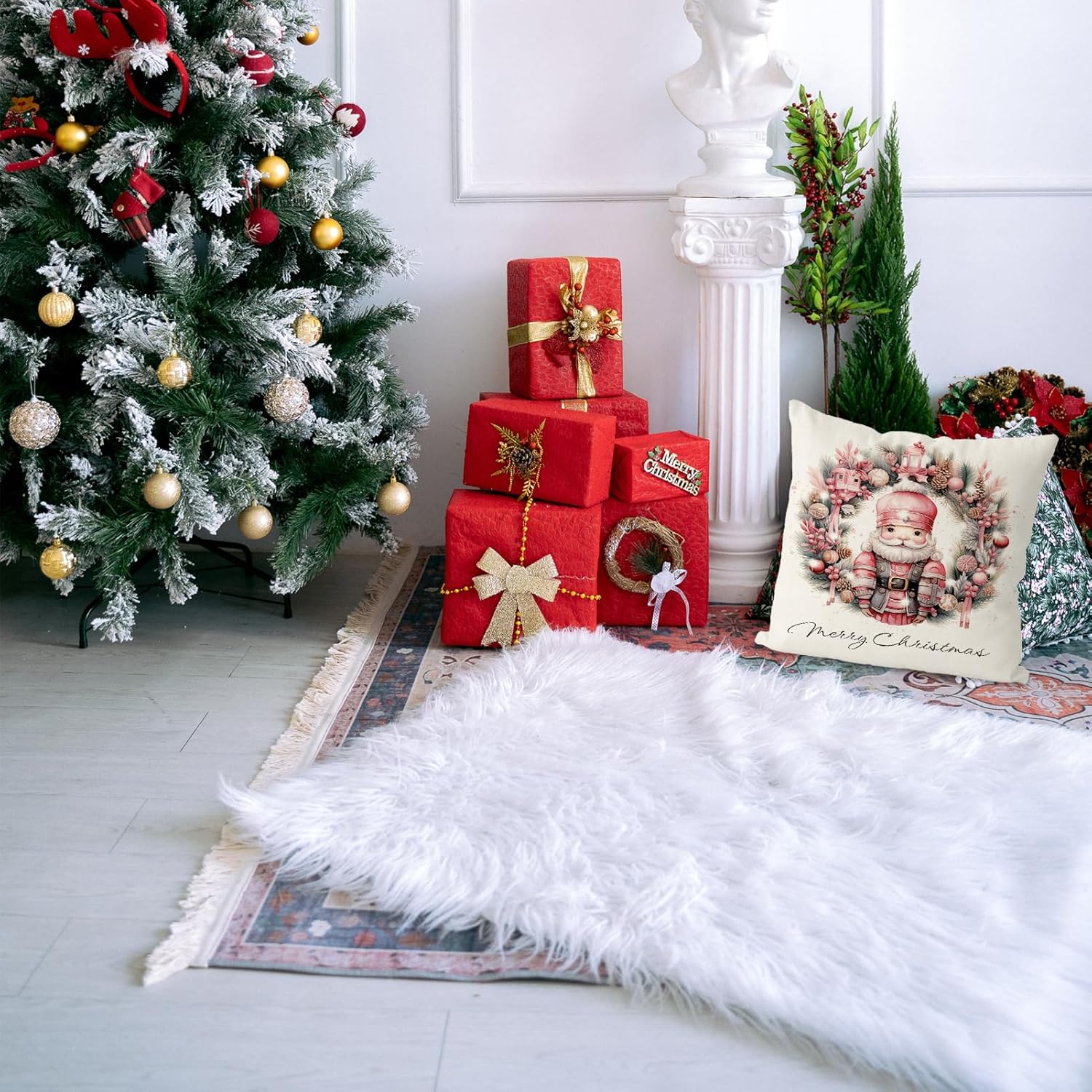 GAGEC Fundas de almohada navideñas de 18 x 18 pulgadas, corona de cascanueces, fundas de almohada rosadas, fundas de almohada de Navidad para