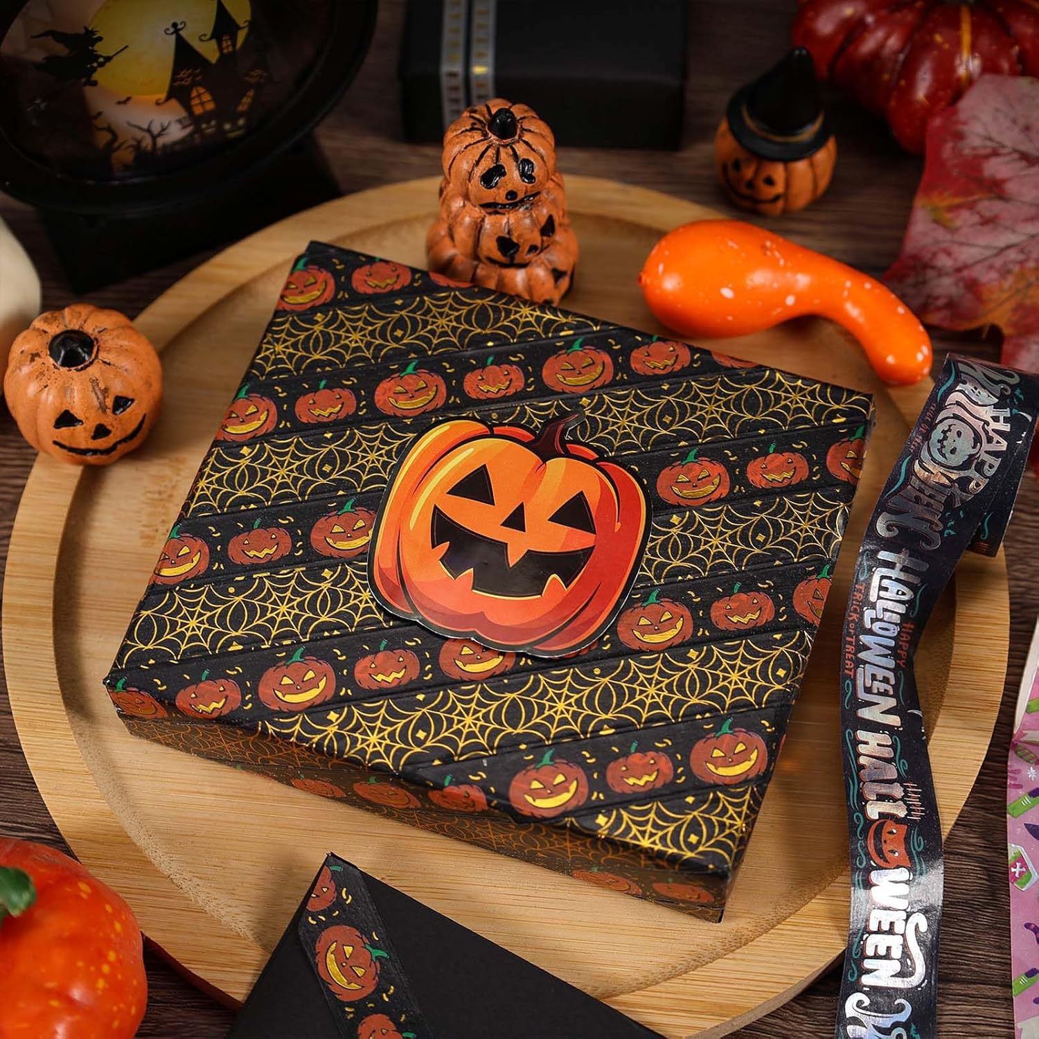 AEBORN Juego de cintas Washi de Halloween, 16 rollos de cintas decorativas de lámina dorada con gato, calabaza, fantasma, bruja, perfecto para