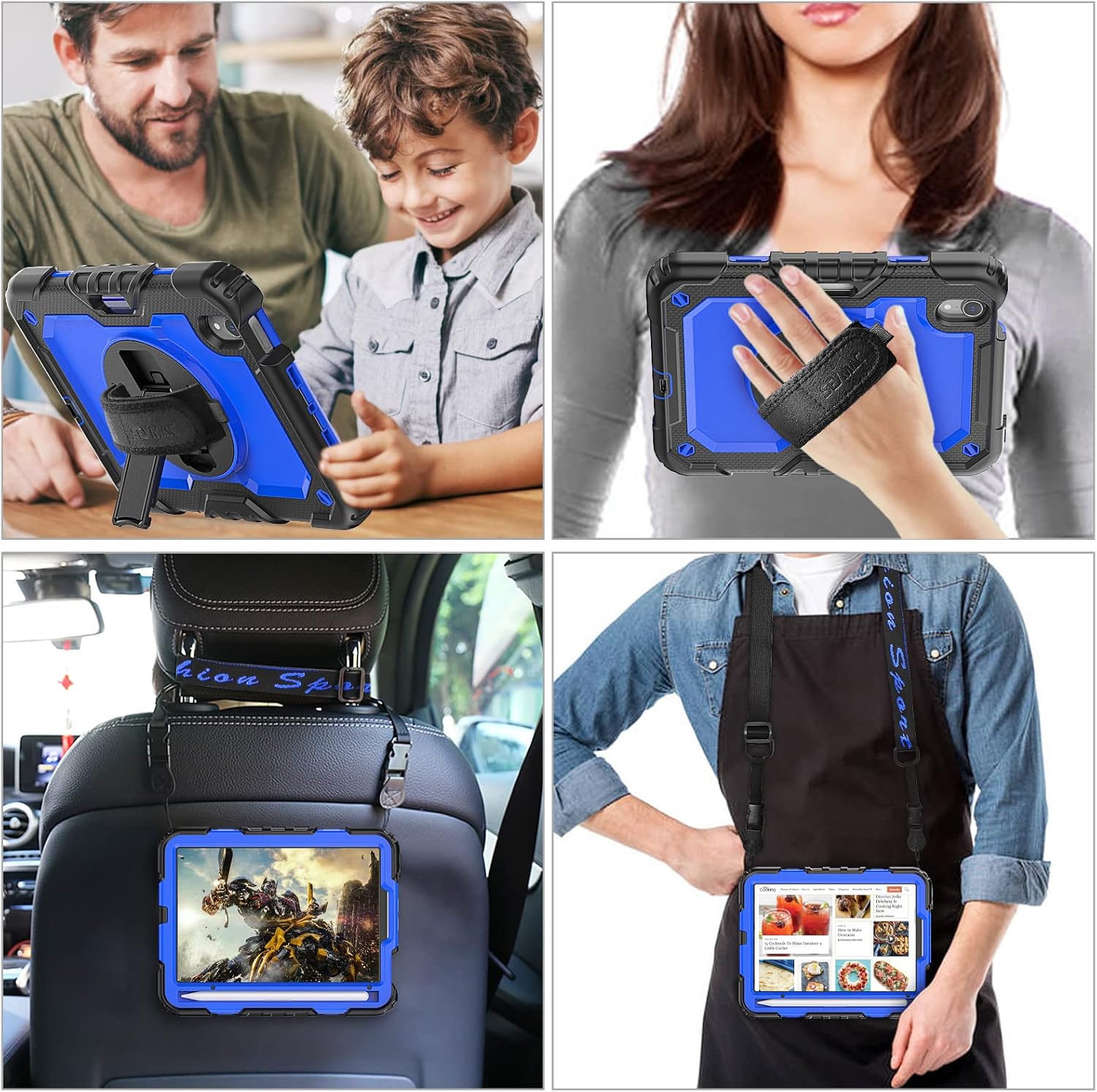 SEYMAC stock Funda para iPad Mini 6 de 8.3 pulgadas 2021 con protector de pantalla para lápiz correa de mano giratoria 360 y soporte, funda a prueba