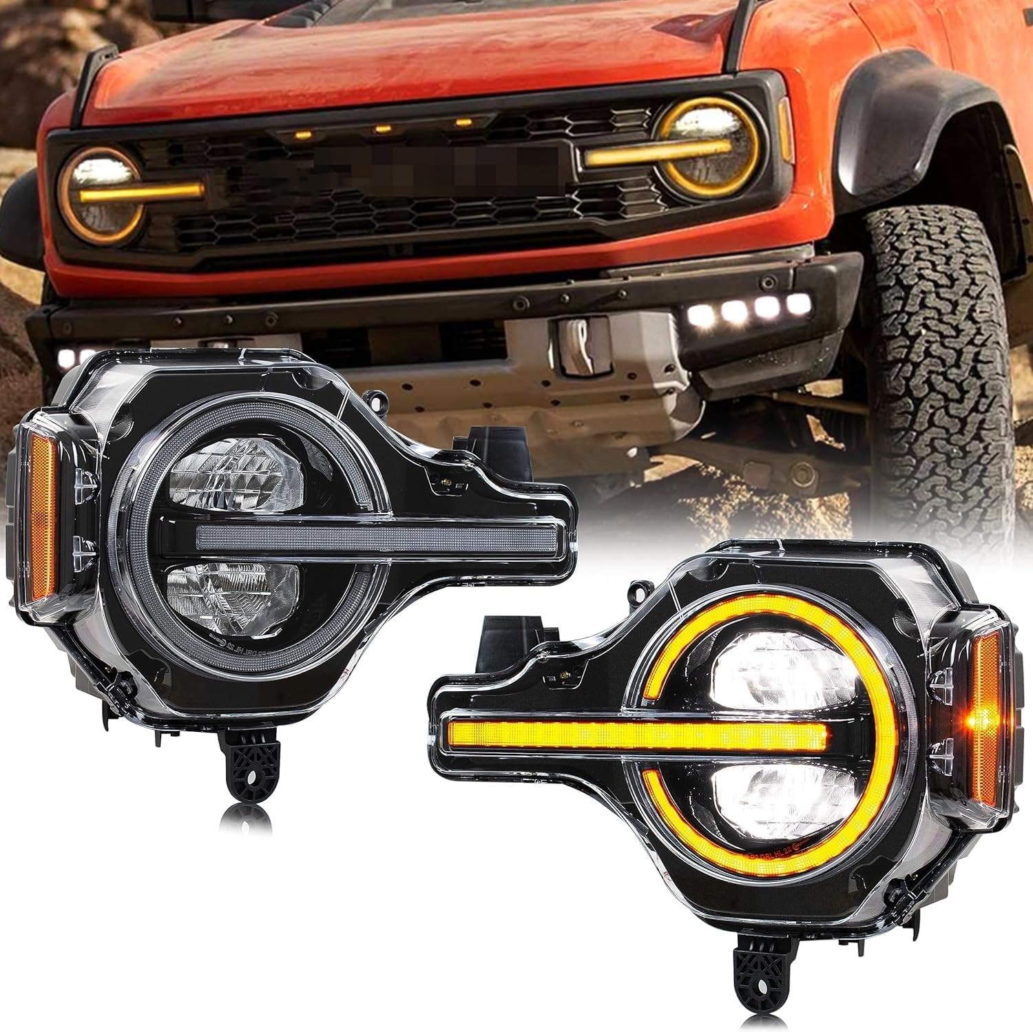 inginuity time Faros delanteros LED para Ford Bronco 2021 2022 2023 Animación de inicio de señal secuencial Conjunto de lámparas delanteras