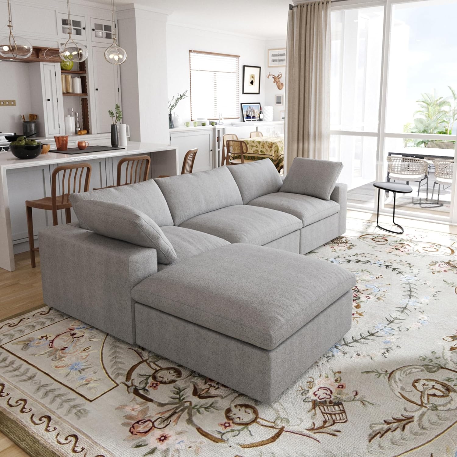 JACH Sofás de nube en forma de L para sala de estar, sofá convertible modular moderno, sofá suave y cómodo, cojín grueso, fundas de sofá extraíbles,