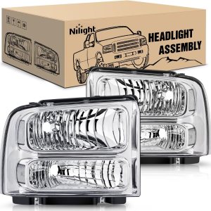 Nilight Reemplazo del conjunto de faros delanteros 2005 2006 2007 F250 F350 F450 F550 carcasa cromada súper resistente, lente transparente de Nilight Reemplazo del conjunto de faros delanteros 2005 2006 2007 F250 F350 F450 F550 carcasa cromada súper resistente, lente transparente de