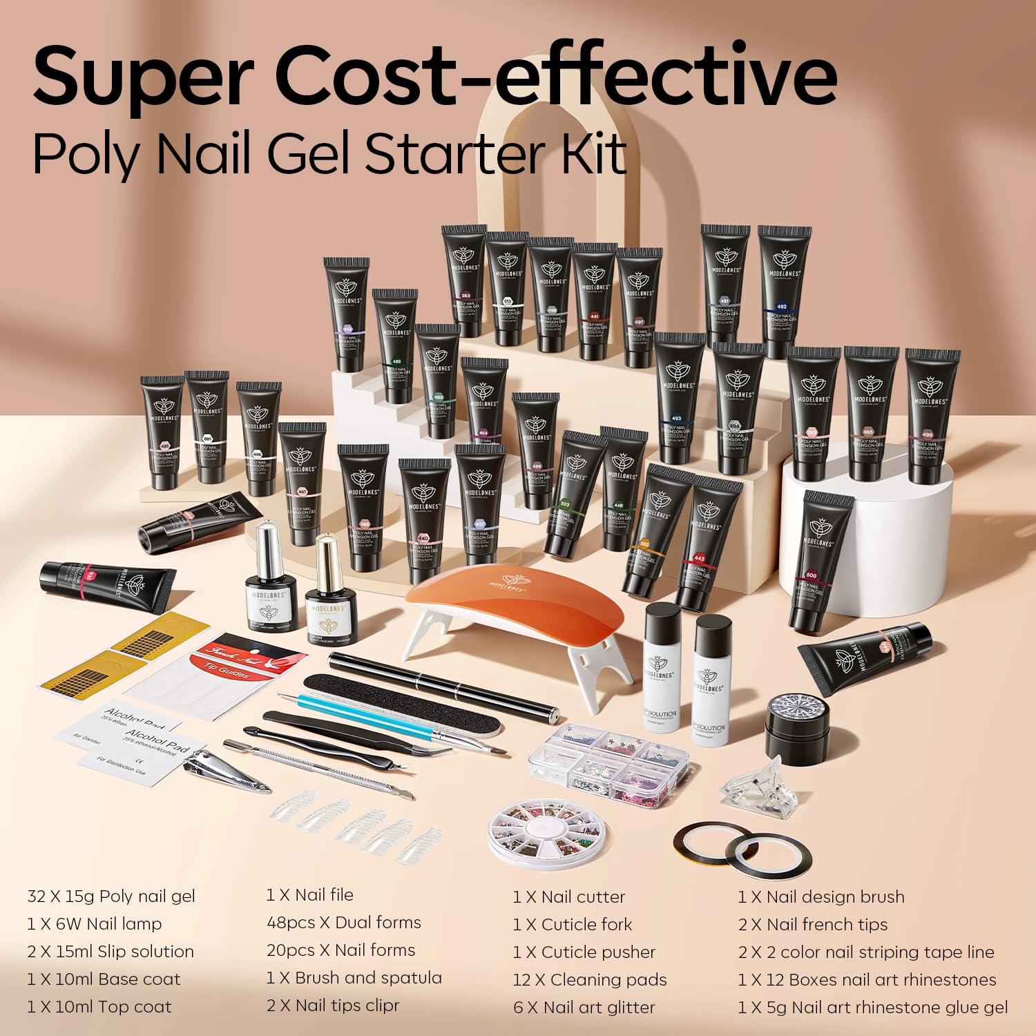 Modelones Kit de 133 piezas de gel de uñas de polietileno, kit completo de extensión de uñas de gel de 32 colores con lámpara de uñas, kits de