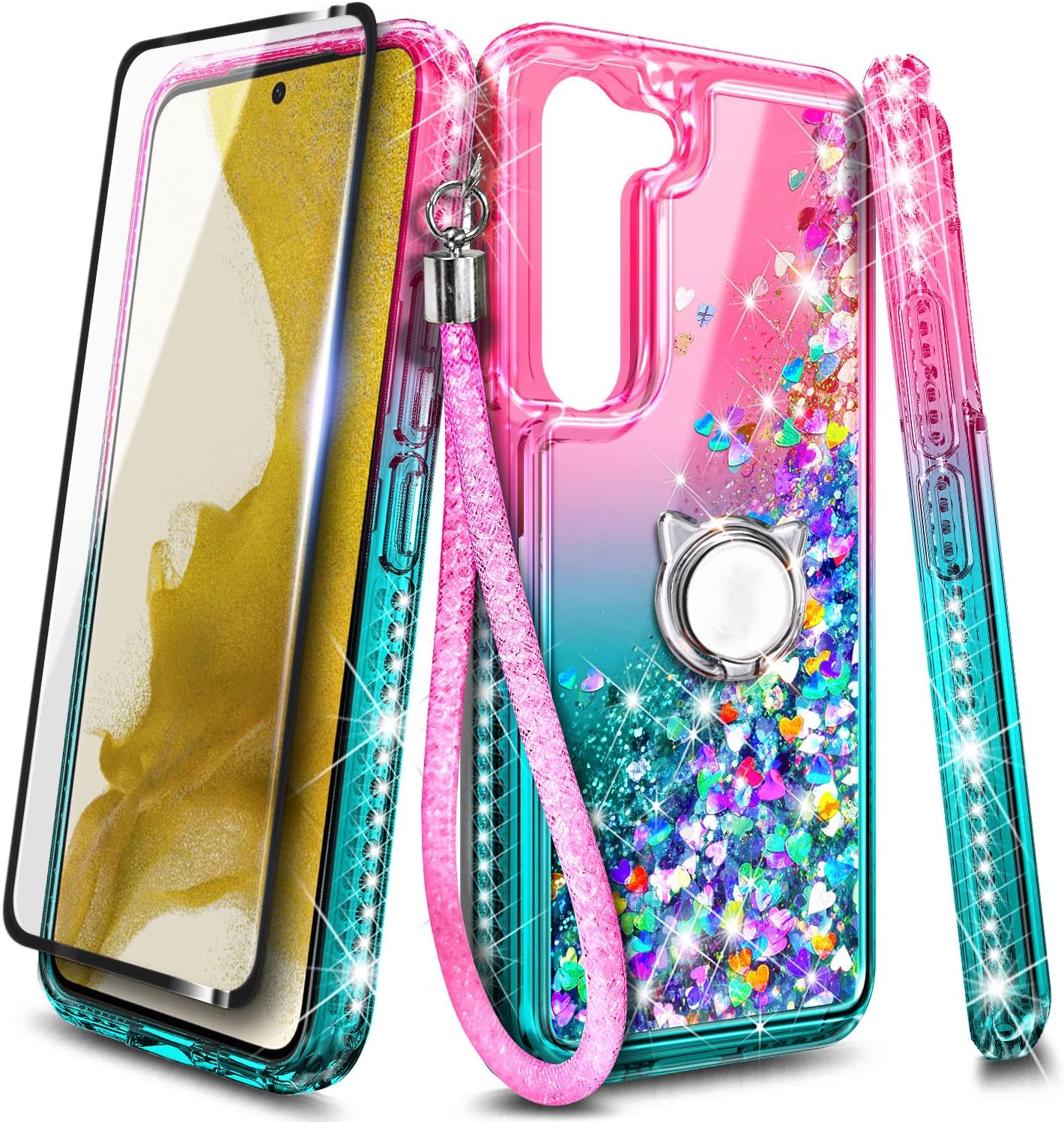NGB Supremacy Funda compatible con Samsung Galaxy S23 Plus (6.6 pulgadas) con protector de pantalla de vidrio templado, soporte de anillocorrea de