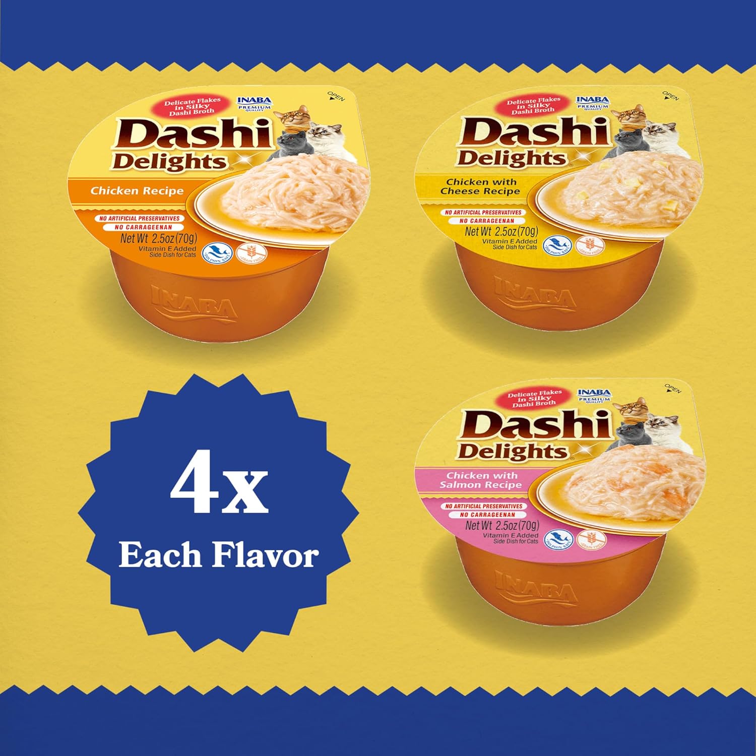 INABA Dashi Delights para gatos, pollo rallado con caldo de hojuelas Bonito, taza de 2.5 onzas, 12 tazas en total, variedad de pollo