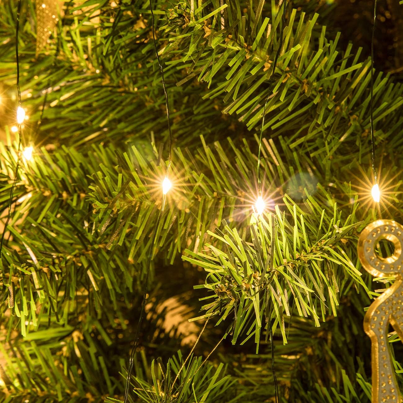 AWQ Guirnalda de 200 luces LED de 6.6 pies x 10 pulgadas para árbol de Navidad, 8 modos, guirnalda de luces LED alimentada por USB con control
