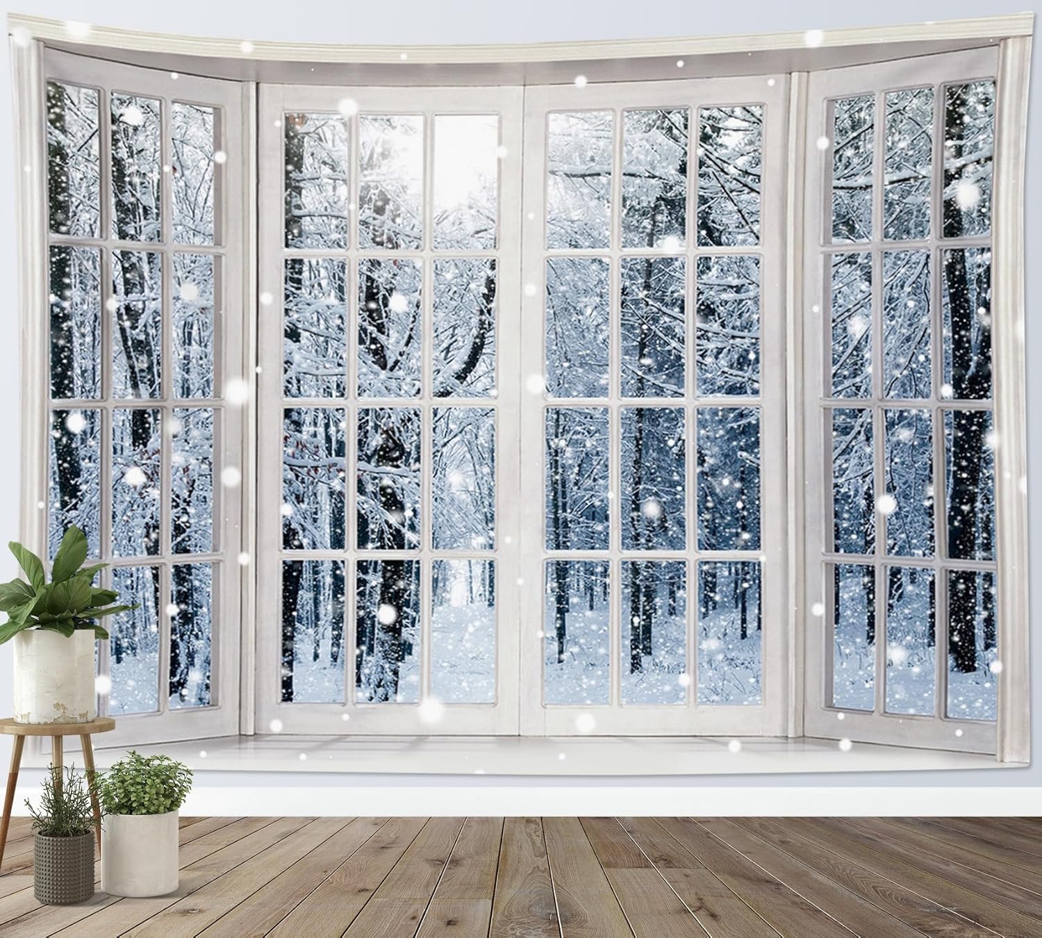 HVEST Tapiz de invierno para colgar en la pared, bosque de pinos nevados, tapiz para ventana exterior, tapiz para dormitorio, nieve blanca de