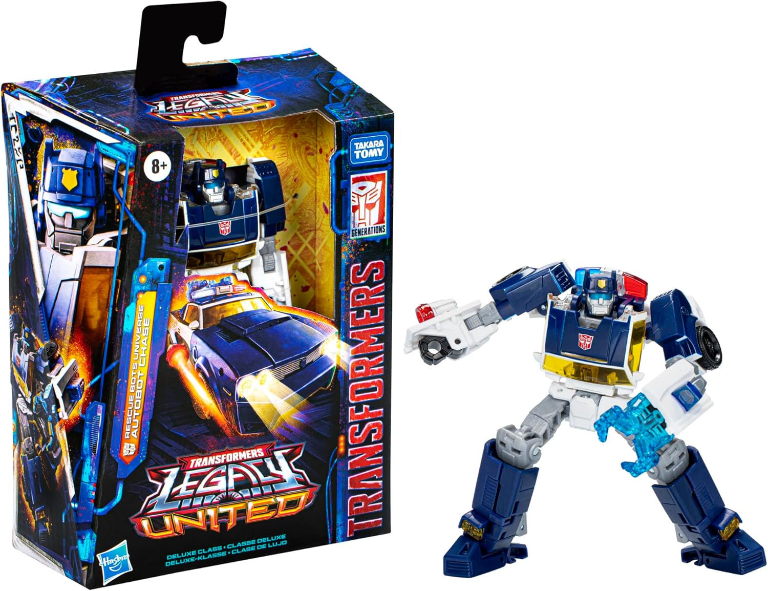 Transformers Legacy United Deluxe Class Rescue Bots Universe Autobot Chase, figura de acción de conversión de 5.5 pulgadas, 8+