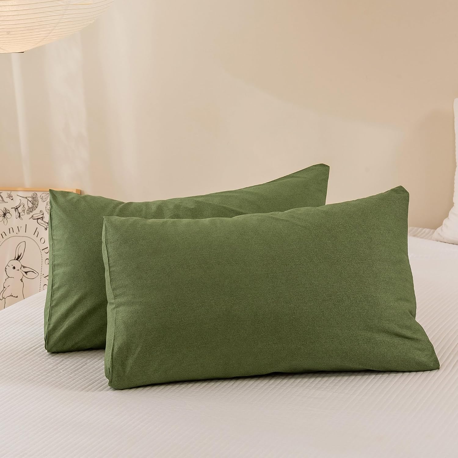 ECOCOTT Juego de funda de edredón verde oliva, tamaño Queen, 100% algodón lavado, duradero, suave y cómodo, funda de edredón de 3 piezas con cierre