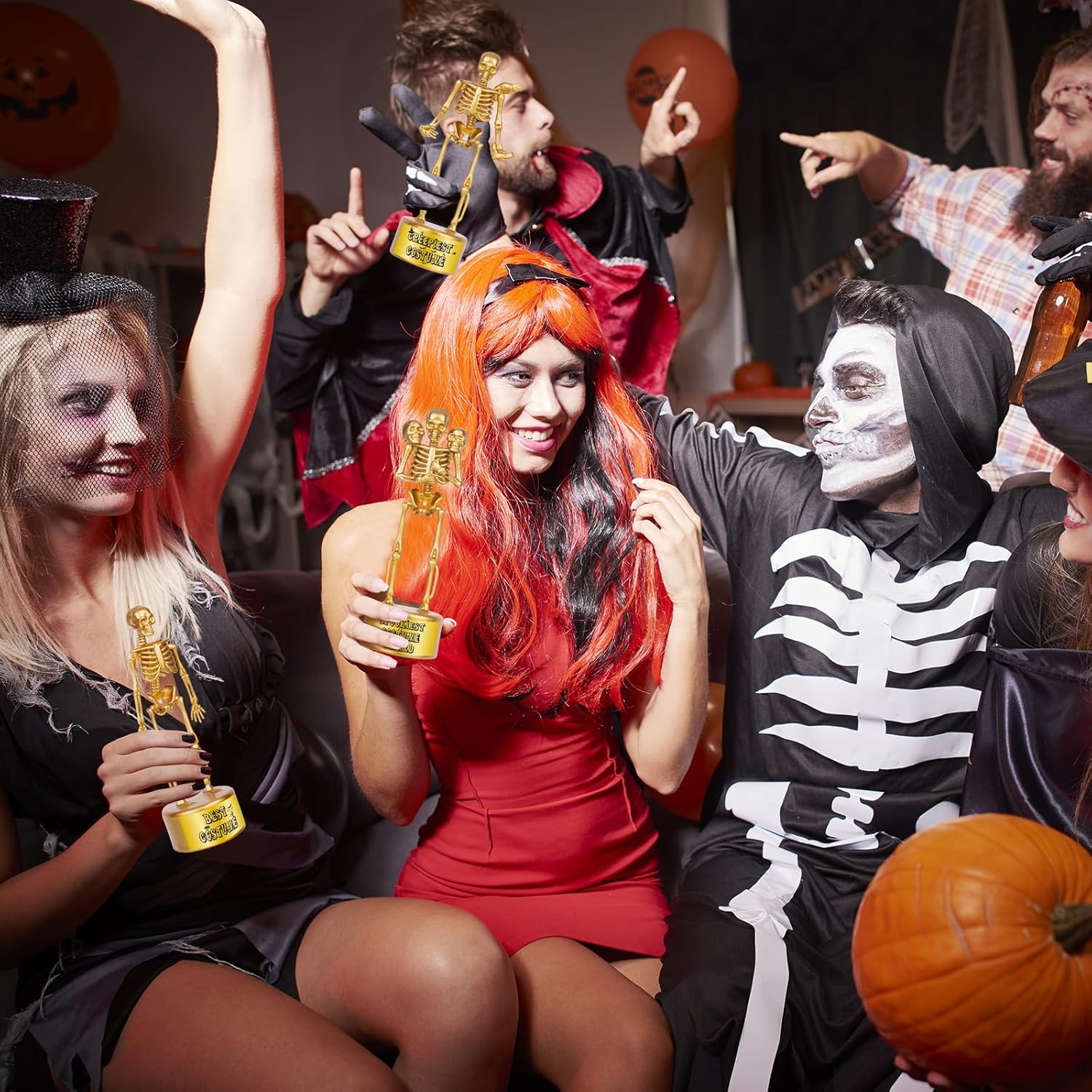 Trofeos de esqueleto de Halloween para niños y adultos, paquete de 6 trofeos divertidos de esqueleto de Halloween, trofeos de plástico para premios