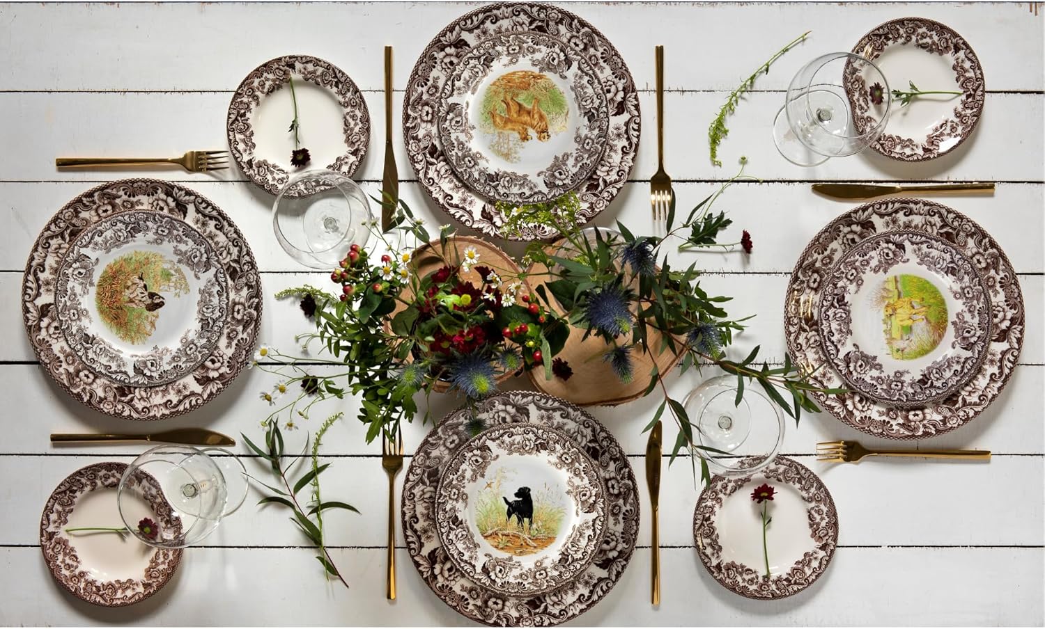 Spode – Plato para ensalada decorado con escena de la naturaleza de EE. UU.