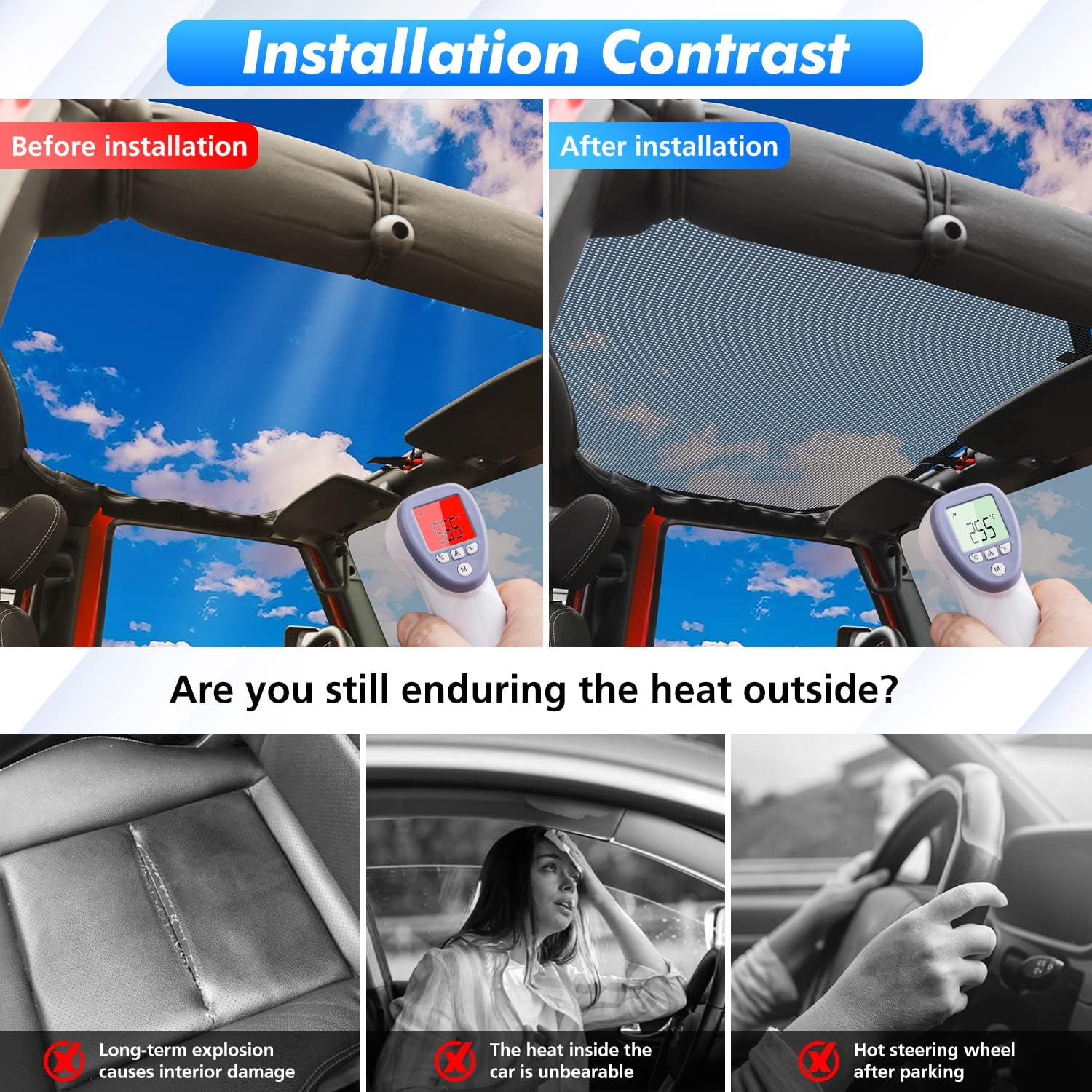 Parasol de malla frontal para Jeep Wrangler JK y Unlimited 2 puertas de 4 puertas, color negro