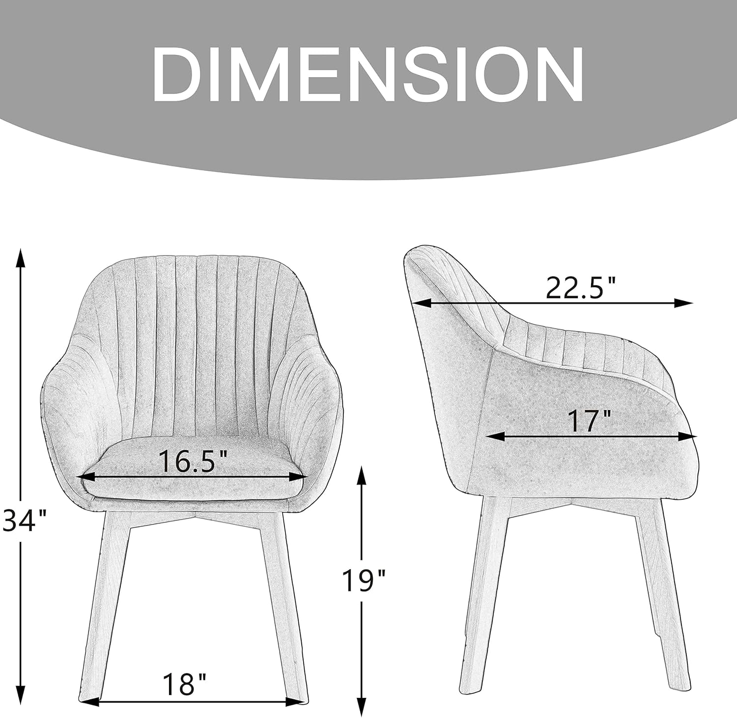 Juego de 2 sillas de terciopelo con acento moderno, con reposabrazos tapizados, para comedor, sala de estar, cocina, color gris