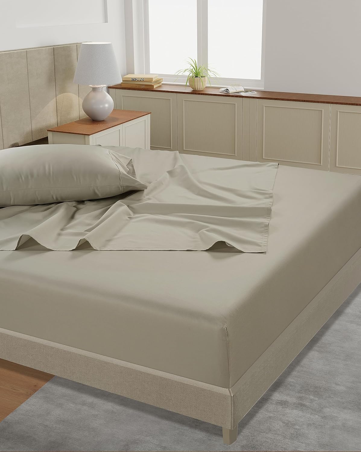 LANE LINEN – Sábanas tamaño matrimonial, 450 hilos, 100% algodón, suaves y transpirables, con bolsillo profundo, sábanas de lujo de calidad
