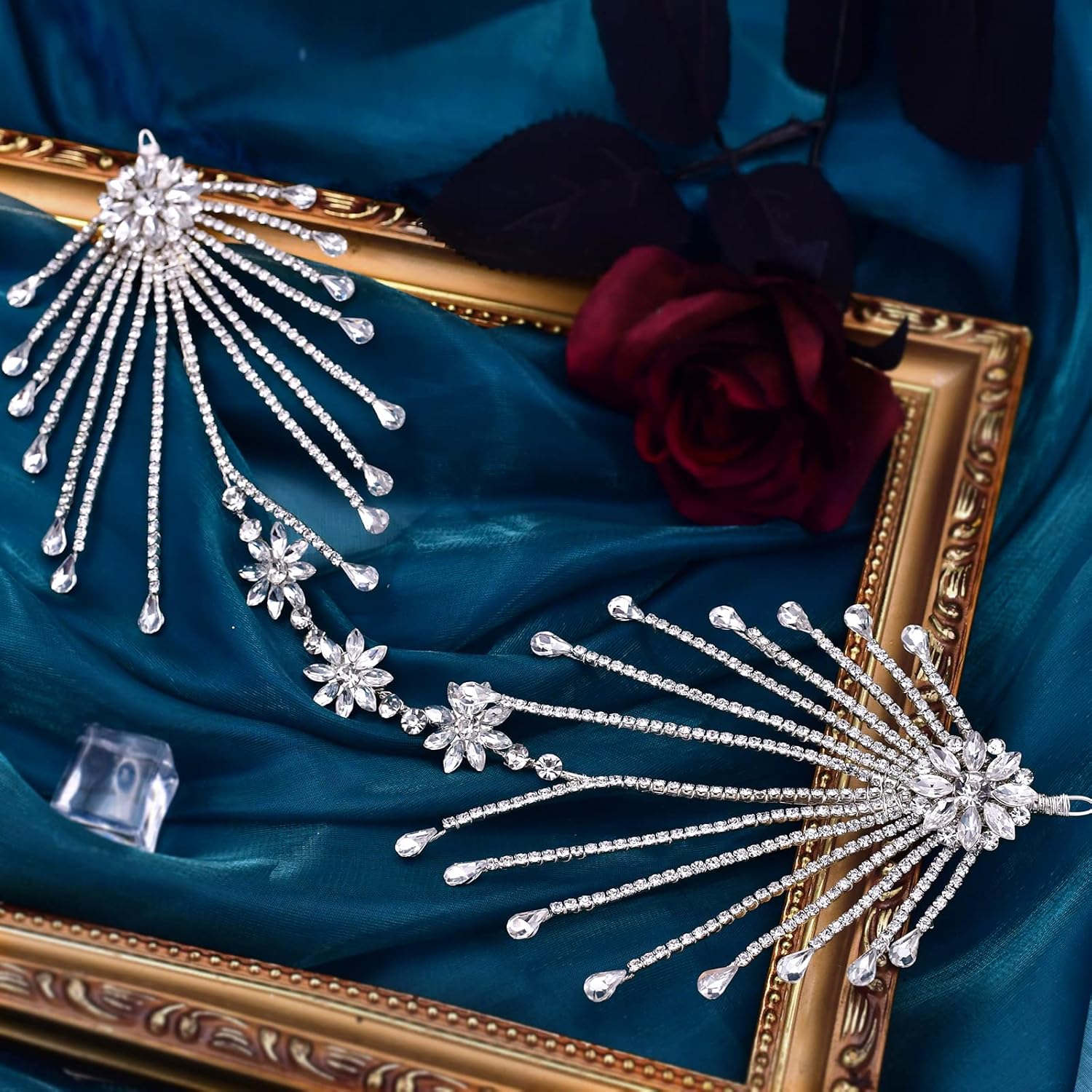 Diadema de boda con hojas de diamantes de imitación para novias, tocados plateados hechos a mano para bodas, bailes, fiestas de cumpleaños,