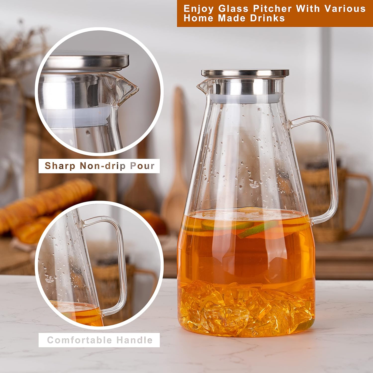 Jarra de vidrio de 3 cuartos de galón con tapa, 96 onzas, jarra de té helado, jugo, leche, café, limonada, cristalería de borosilicato, regalo de