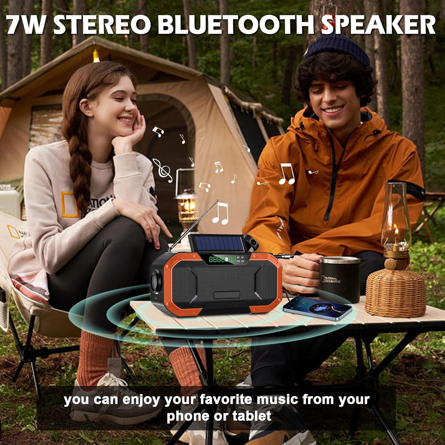 Radio meteorológica de emergencia Altavoz Bluetooth, radio digital portátil NOAAAMFM con linterna LED, lámpara de lectura, radio de alerta