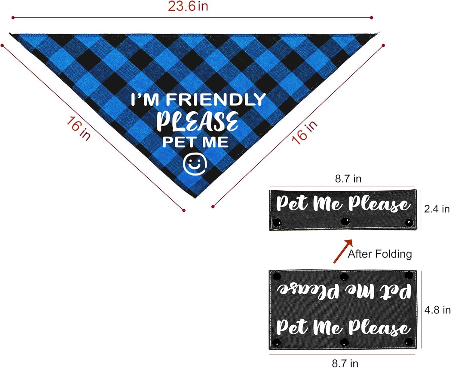 2 unidades de bandana a cuadros azul y negro con Pet Me Please Dog Black Strap Wrap para amantes de los perros, dueño, regalo de cumpleaños de