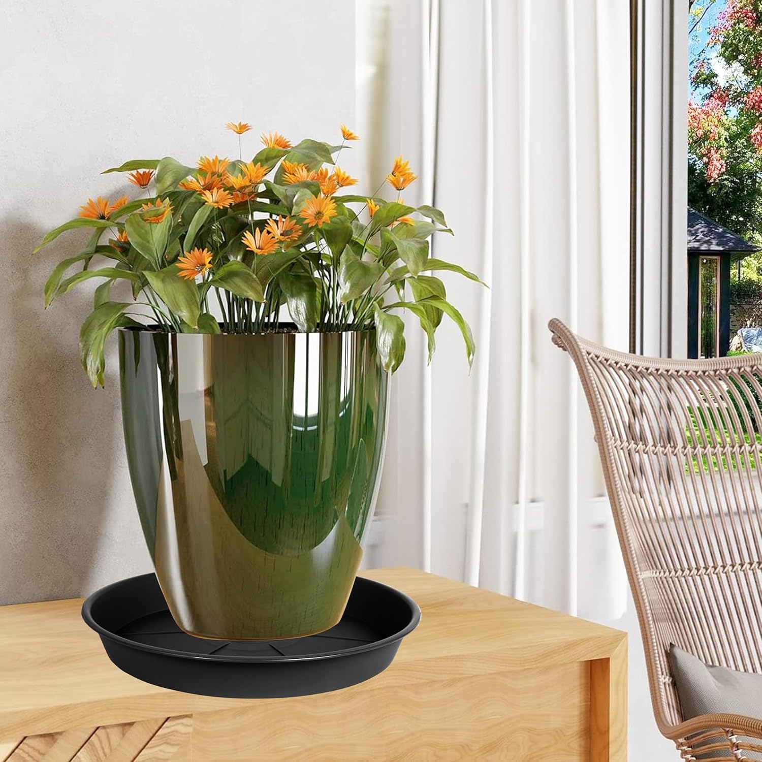 OVZILKI Paquete de 6 bandejas de platillos para plantas de 9 a 10 pulgadas, bandejas de goteo de plástico resistente para interiores y exteriores,
