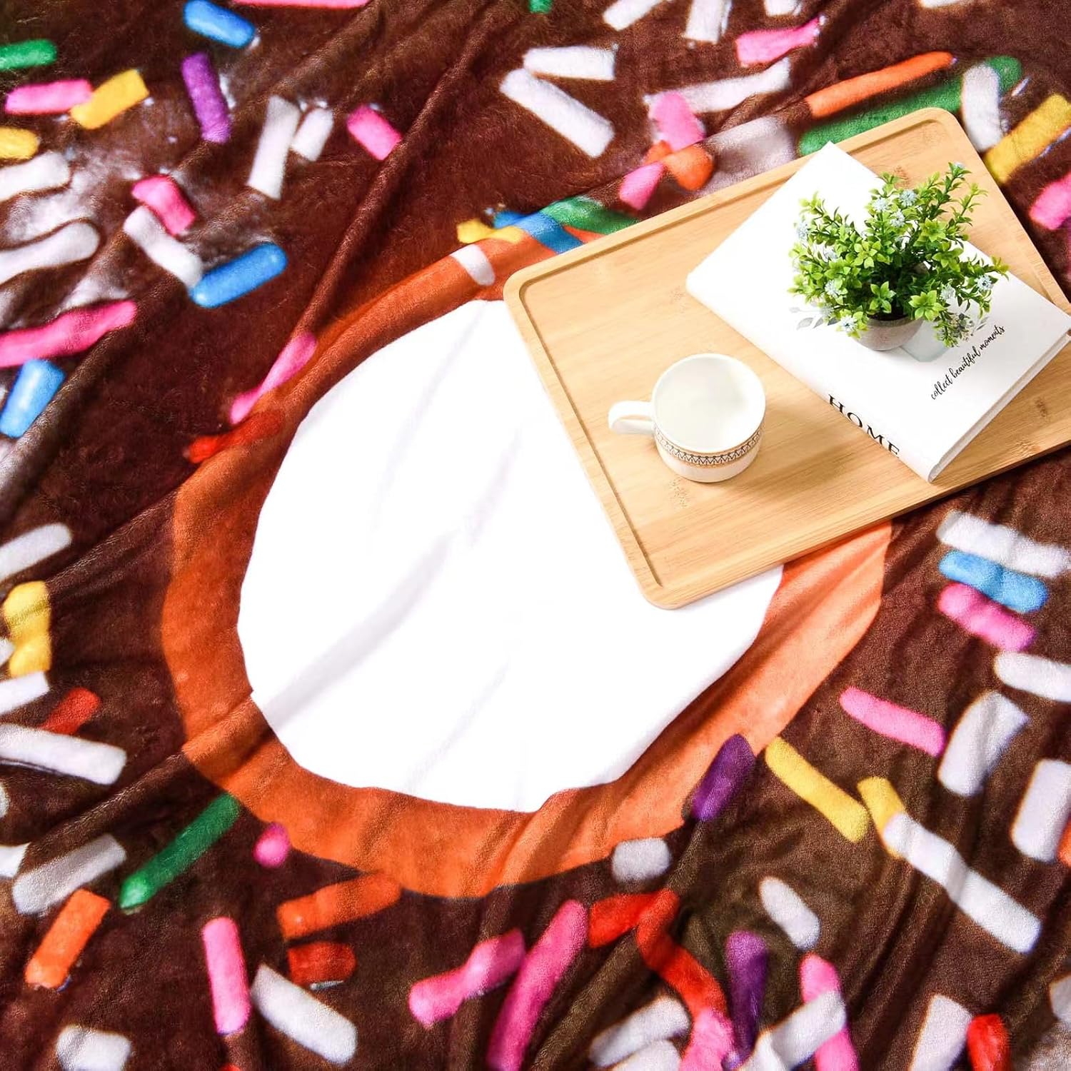 Vessia Manta con estampado de donas marrones, manta realista y divertida de comida para adultos y niños, 300GSM, suave manta gigante de donas para