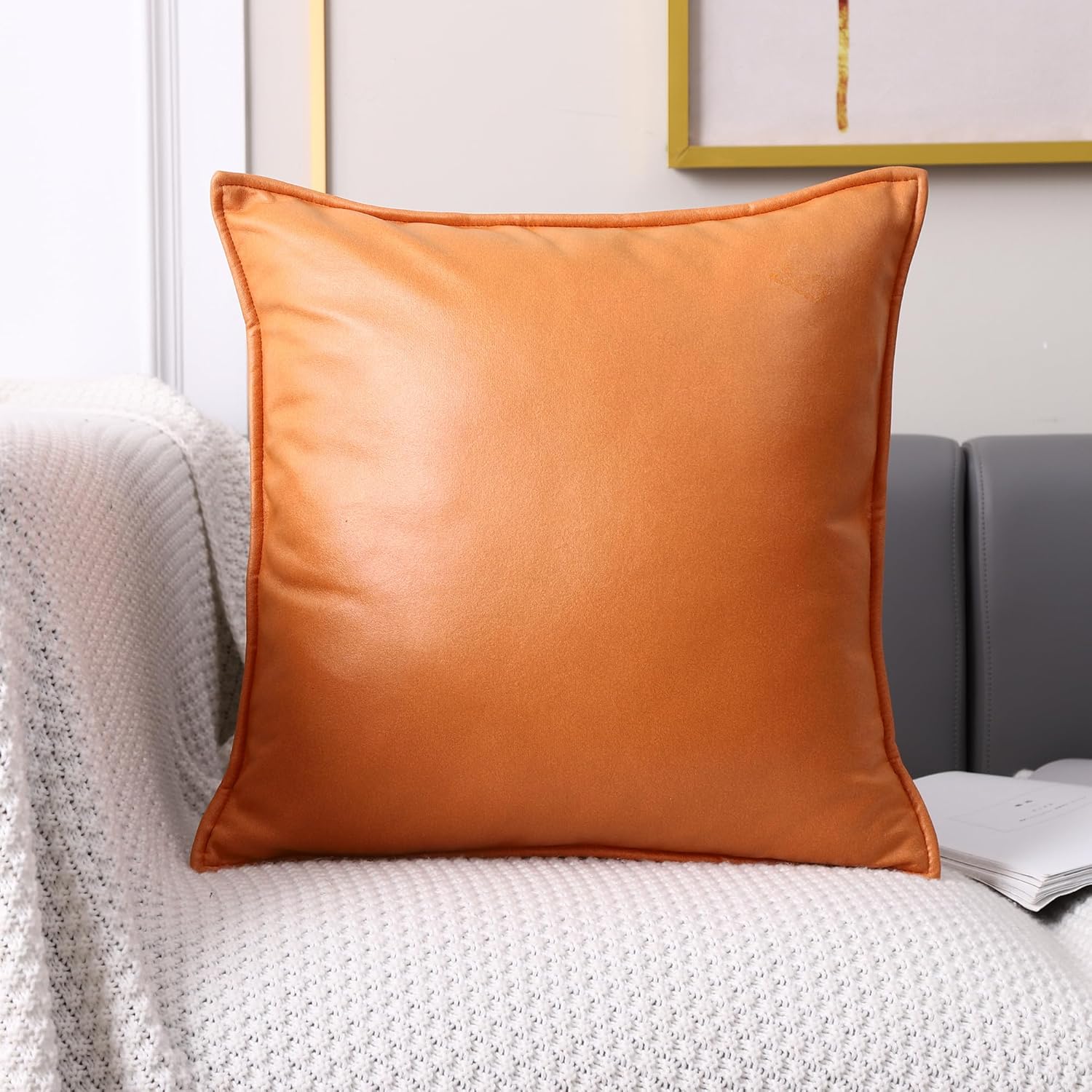 LAT – Juego de 2 fundas de almohada cuadradas impermeables de piel sintética de 18 x 18 pulgadas, para decoración moderna y sólida, para tienda,