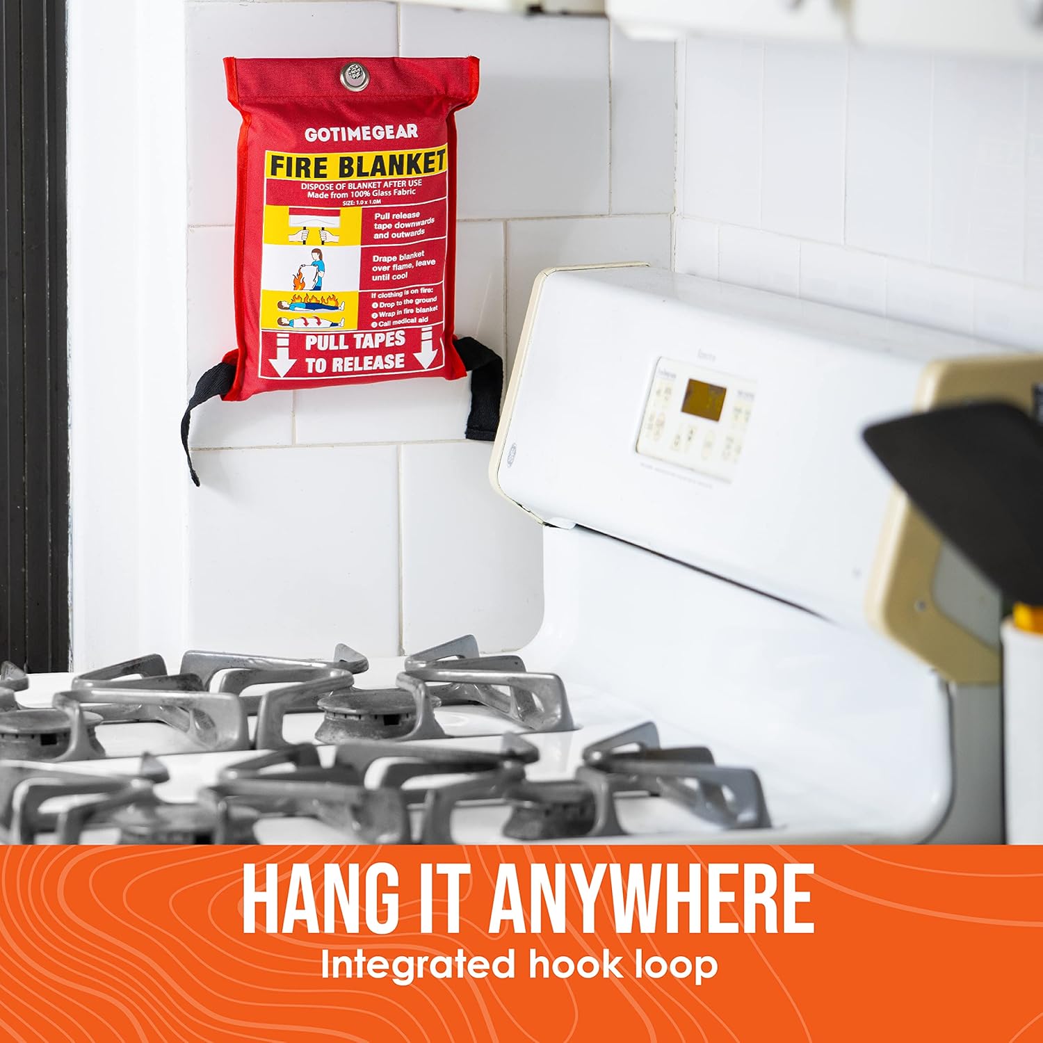Go Time Gear Manta de emergencia contra incendios para el hogar y la cocina, kit de manta ignífuga de emergencia ignífuga, manta ignífuga de