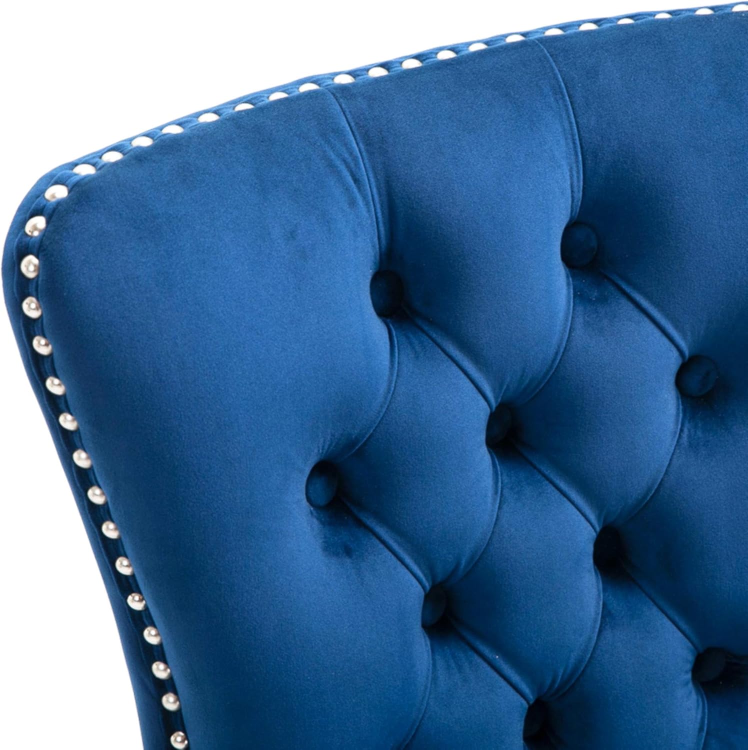 Juego de 2 sillas de comedor tapizadas con botones, juego de sillas de comedor de cocina con respaldo de alas y patas de madera maciza (azul, 1 par)