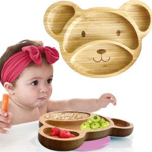 Platos de bambú para niños  Placa de succión de bambú para bebés y niños pequeños para la alimentación y el destete  Promueve la autoalimentación Platos de bambú para niños  Placa de succión de bambú para bebés y niños pequeños para la alimentación y el destete  Promueve la autoalimentación