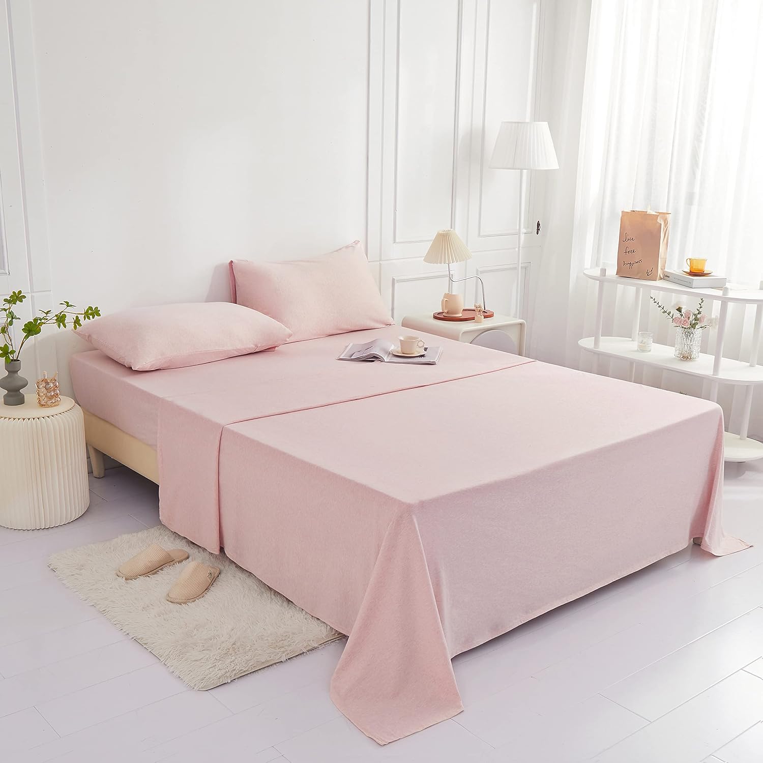 Household – Sábana encimera de punto de 100 % algodón, tamaño Queen, ligera, súper suave, extremadamente duradera, transpirable y cómoda, 1 pieza