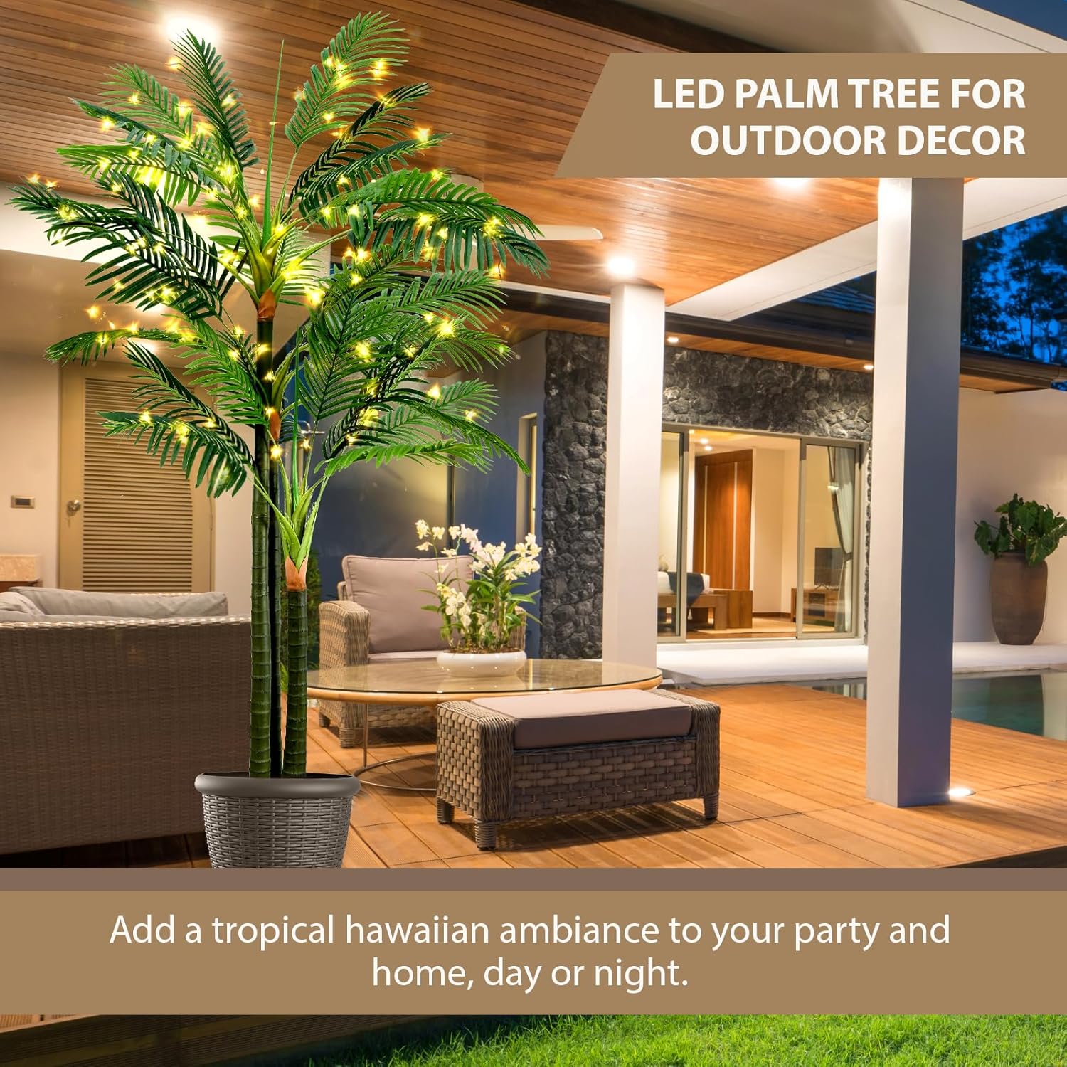 Palmera artificial de 8.5 pies para interiores, palmeras artificiales, casi naturales, palmeras artificiales con luz LED, palmeras artificiales al