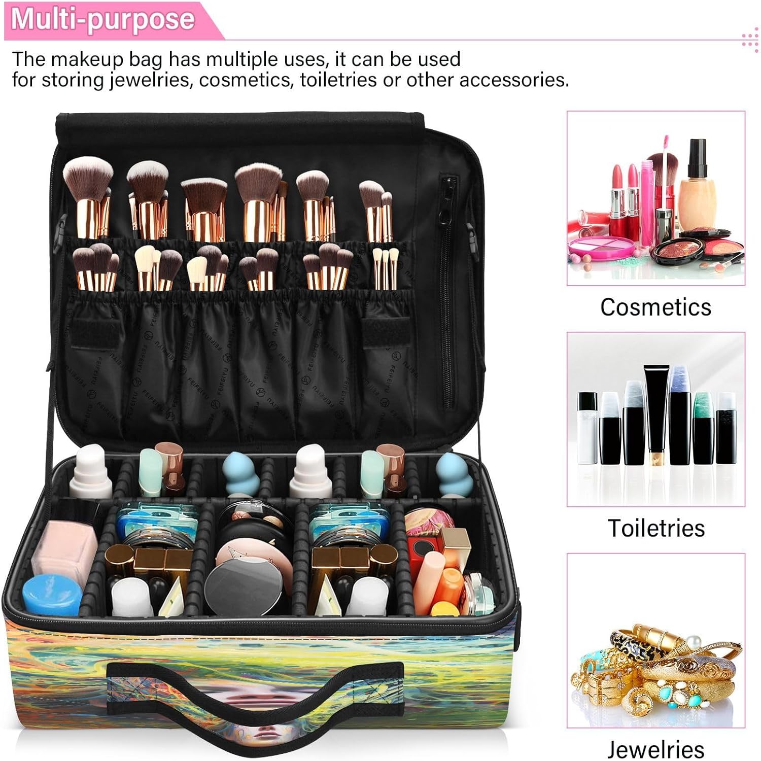 Bolsa de cosméticos de viaje para mujer artística, bolsa de aseo para artículos de tocador, bolsa de almacenamiento de maquillaje, bolso para