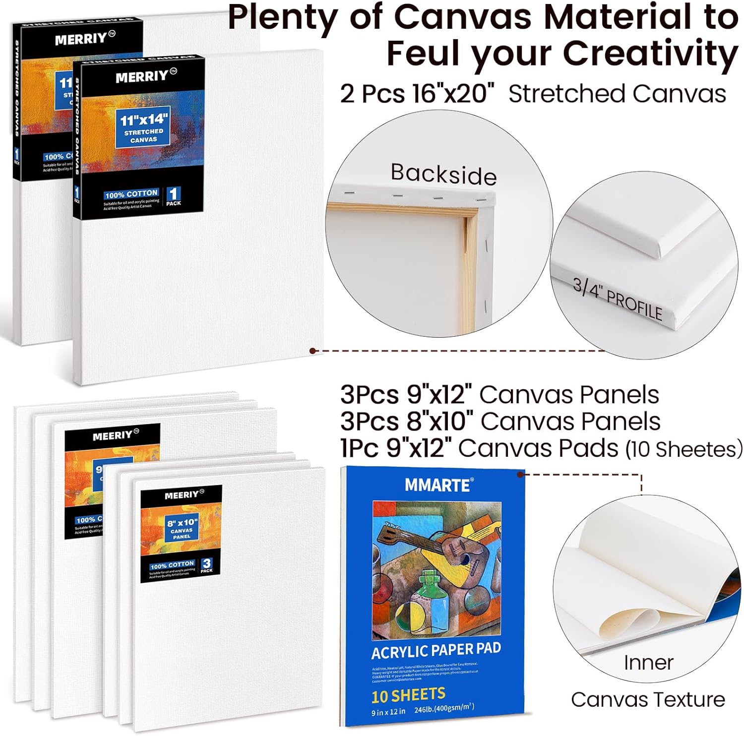 MERRIY Juego de pintura acrílica de 80 piezas, kit de suministros de pintura para artistas con caballete de caja de bocetos de mesa, pinturas