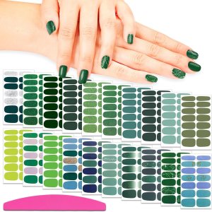 SILPECWEE 20 hojas de tiras de esmalte de uñas verdes, envolturas de uñas de primavera para mujeres, autoadhesivas, tiras de uñas de esmalte de uñas SILPECWEE 20 hojas de tiras de esmalte de uñas verdes, envolturas de uñas de primavera para mujeres, autoadhesivas, tiras de uñas de esmalte de uñas
