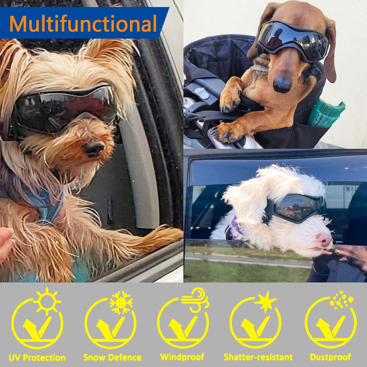 Gafas de sol para perros pequeños, lentes de sol para perros de raza pequeña, protección UV, protección contra el viento, protección contra el polvo