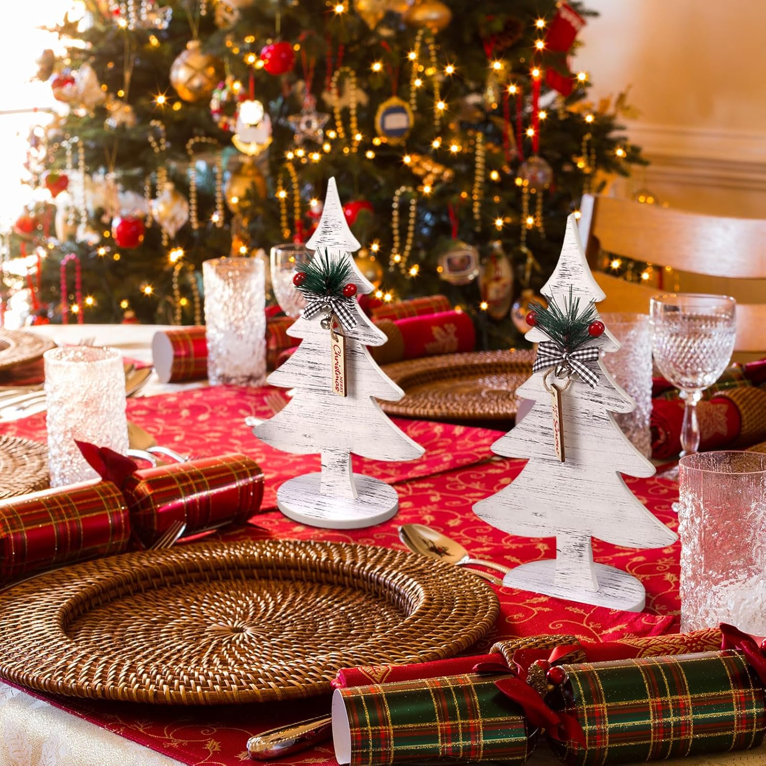 6 piezas de madera rústica para árbol de Navidad, decoración de casa de campo, árboles independientes, bandeja escalonada, decoración de mesa para