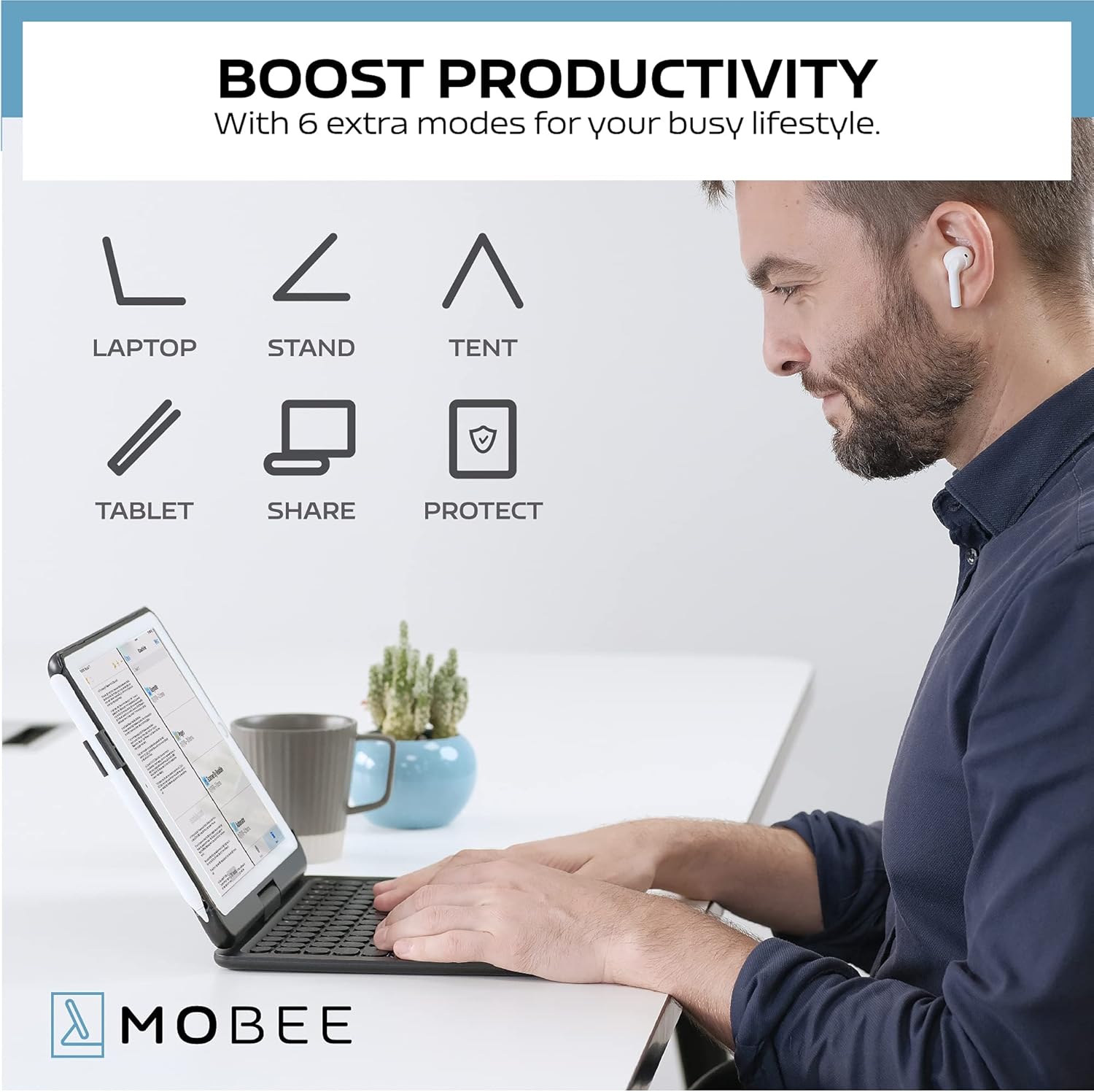 mobee Unitype – Teclado (10.9 pulgadas, 2022) para iPad Air (5 y 4 generación) con trackpad, teclado retroiluminado, giratorio de 360, panel táctil